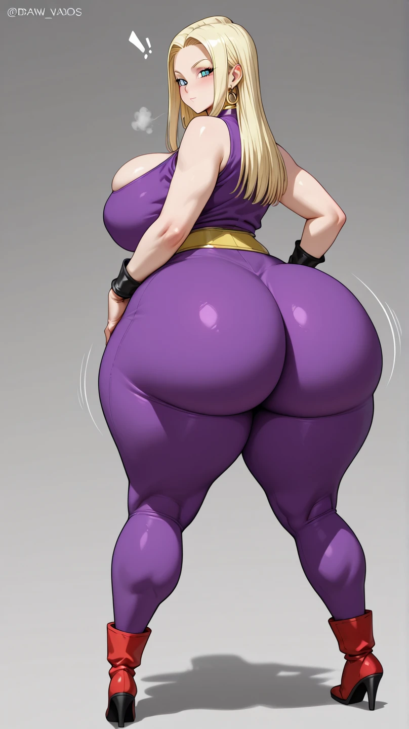 a muscular female bodybuilder in office suit, detailed face, beautiful detailed eyes, beautiful detailed lips, extremely detailed face and muscles, long eyelashes, strong muscles bulging through suit, dynamic pose, professional studio lighting, hyperrealistic, 8k, high quality, photorealistic, physically-based rendering, concept art, dramatic color palette,(from behind big ass,face looking at left side)
