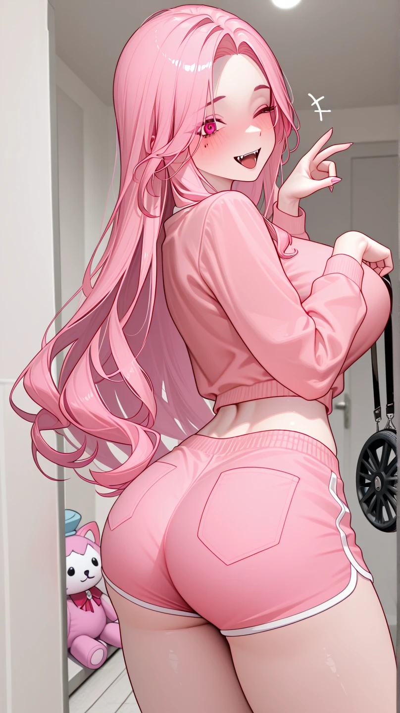 a pink haired chubby girl mutating into a two headed freak with two massive cocks in a lab at school. Her new second head is tearing an hole as it grows from her neck out of her shirt that barely covers her massively round natural breasts and belly. Her two cocks are thick and veiny with tips as big as her balls and throbbing as they tear out of her tight jeans. She’s crying in embarrassment as her new dominant second head takes control of her body begins visibly masturbating her new cocks and spraying cum onto her face in front of everyone in the lab. She’s growing larger breasts.