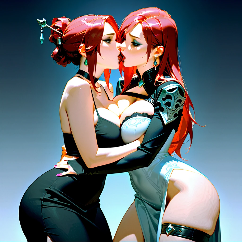 (fiche de conception de personnage, same character, Devant, Side, dos), ((Extremely detailed illustration)), high resolution, des mains parfaites à cinq doigts, visage parfait . Deux filles de 25 ans,soeurs jumelles, with large breasts and nipples that point, vêtu d'une combinaison rose en latex (spandex) style hentaï ouverte aux parties intime, the scene shows her fondling her breasts, back bent facing the audience, angle de vue multiples, seductive and explicit, corps voluptueux et musclé, legs spread, plaisir intense écrit sur son visage, eyes rolled upwards. NSFW❤️💕💖💋