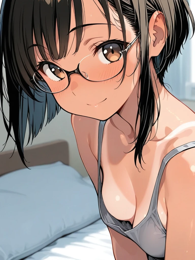 Colorful Erotic、Bedroom、Completely naked、slender、Pale skin、A younger sister and brother around 10 years old、Brother and sister having sex、Big head、Younger sister with glasses standing and looking down from above、Black Hair、Sweat、Embarrassed expression、be happy、 smile、A look of contempt、Naughty smile、No clothes、Sexy armpits My armpits are steamy 脇Sweat Pussy Love juice Crotch close-up Young front Open your legs a little Small Boobs Looking up from below Short Short arms child Big eyes Colorful