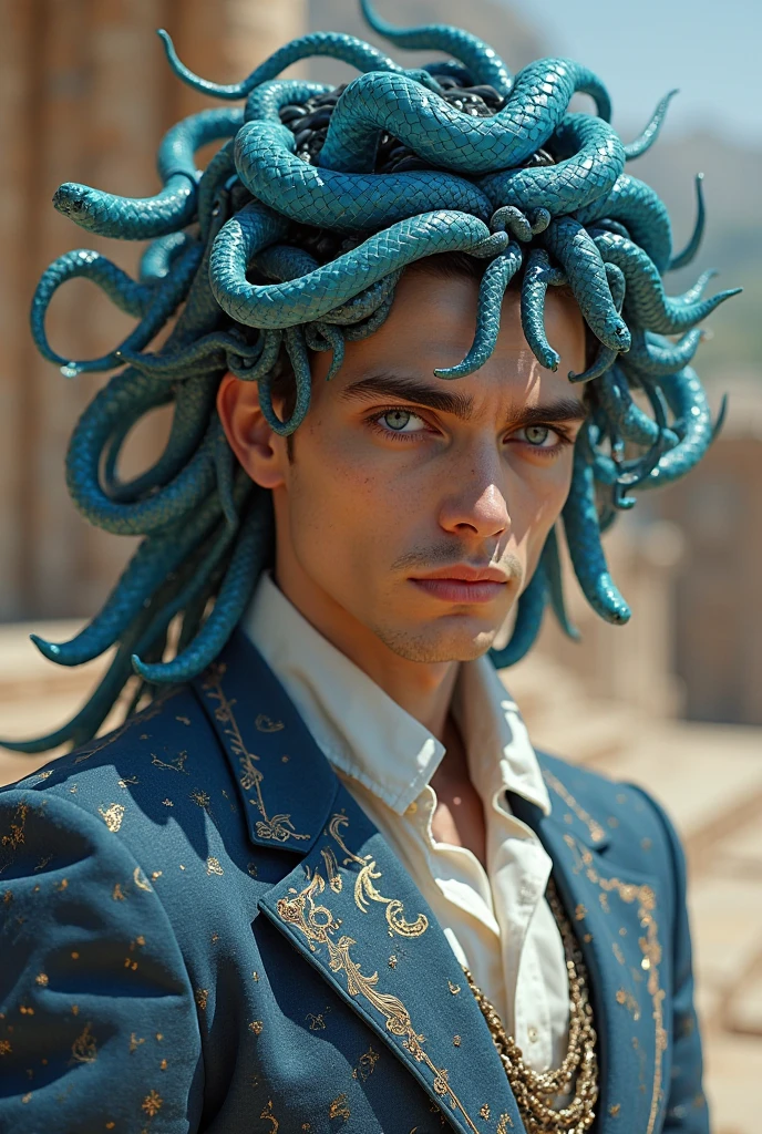 (masterpiece, dreamlike, Perseus kills beautiful androgynous male medusa gorgon:1.5)