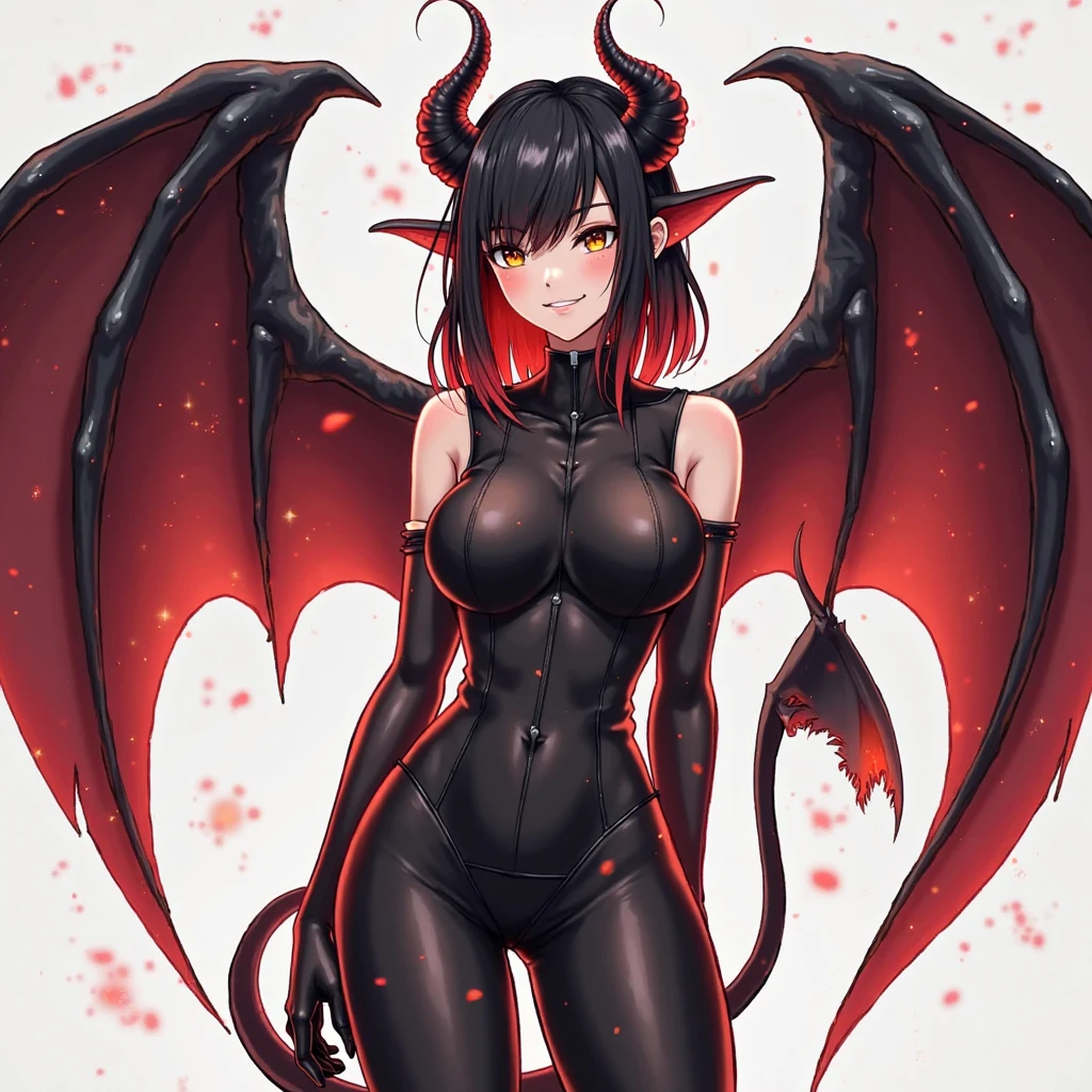 animal giant bat with spread wings with spiked rodent tail black fur red eyes open mouth spikes on the back with many fangs forest background