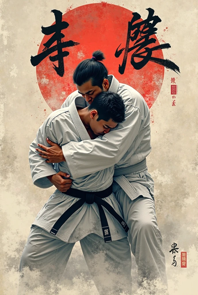 Create a vibrant and dynamic cover for the 'JiuJitsu Evolution Program' cover. The image should feature a jiu-jitsu fighter in a traditional kimono, in the midst of a precise execution of an iconic technique or movement of art. The fighter must exude determination and focus, with the backdrop being a stylized tatami environment, reinforcing the connection with jiu-jitsu. Use a color palette that conveys energy and evolution, with the program name highlighted in strong, modern typography, that complements the action in the image.