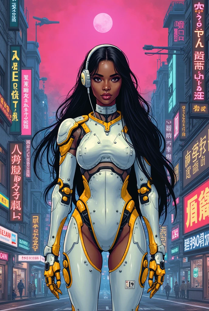 ((realistic: 1.5)),((best quality)), ((masterpiece)),((detailed)), woman, Dreadlock hair, brown eyes, black skin color, focus on face, mature, sexy, long legs, curves, medium breasts, yellow and white superheroine outfit, thick thighs, wide hips, long eyelashes, exposed legs, on top of a building --auto --s2