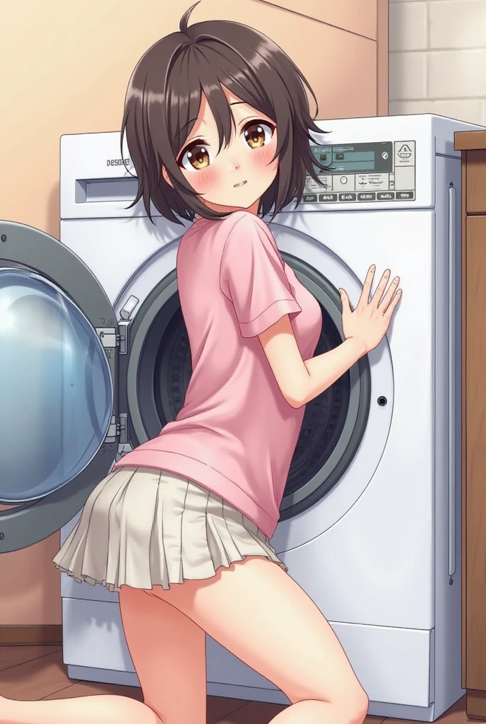 best quality,1girl,((((loli,10歳)))),((ツリ目,orgasm,blush,sweat,steam:1.3)),yui kotegawa, black hair, (brown eyes:1.5), short hair, (twintail), hair ribbon, ((black skirt, white t-shirt, short sleeves:1.3)),((lift skirt,upskirt,white panties,lace panties:1.1)),thighhighs,excessive cum,cum on leg,pussy juice,pov_doorway,looking_at_viewer,open door,doorway,erect nipples,see through