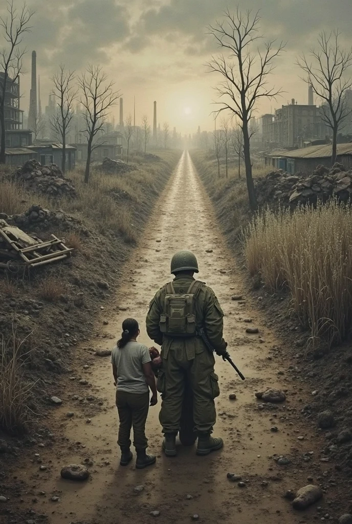 (A picture of a child holding a dirty sign that reads "Stop the War":1.2),.children, anti war,tears, stop the war, (stunning black and white photography:1.8), real textures, insanely detailed, hyper realistic, award winning photography, (damaged tank:1.2), atomic bomb, damaged city, damaged peoples,wet,mud,puddles,junkyard, ultra hd, (war fire and smoke:1.5), epic cloud, documentary lighting, (massive ruined city:1.5), masterpiece composition,