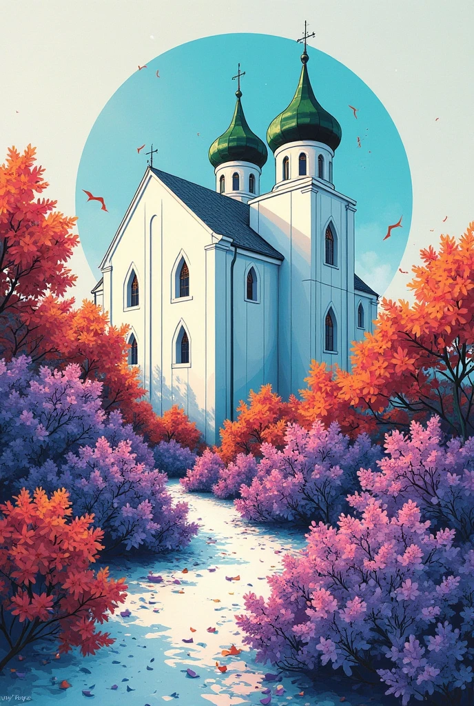 <lora:IvanBilibin:1>an illustration of a church in the woods with trees and snow on the ground by Ivan Bilibin