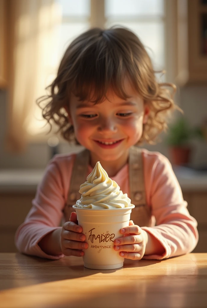 Blonde girl child, Foto RAW, uma foto retrato de Foodporn profissional sorvete de creme de leite de baunilha 8k uhd, DSLR, soft-lighting, alta qualidade, grain of film, Fujifilm XT3