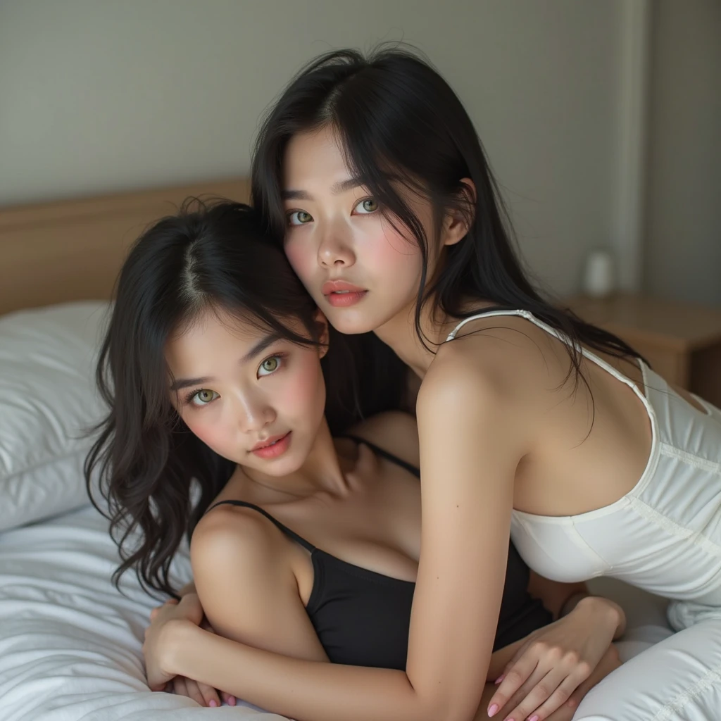 young girl, Asian girl with dark brown hair, big breast, she is dressed in elegant black dress, photo taken on a white background. Ultra-high resolution, (photorealistic: 1.4), high resolution, (brown eyes), (finely detailed skin), (perfectly proportioned) (photo realistic) (masterpiece) (photorealistic), ultrarealistic (Best Quality) (Detailed) photographed in a Canon EOS R5, 50mm Lens, F/2.8, (8K) (Wallpaper) (Natural lighting) (Convoluted) Fashion
