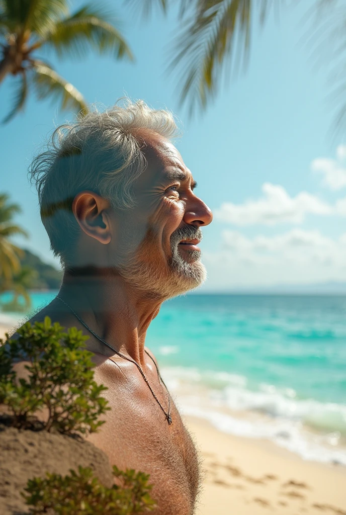 A man on the beach waves smiling completely naked (uncensored)