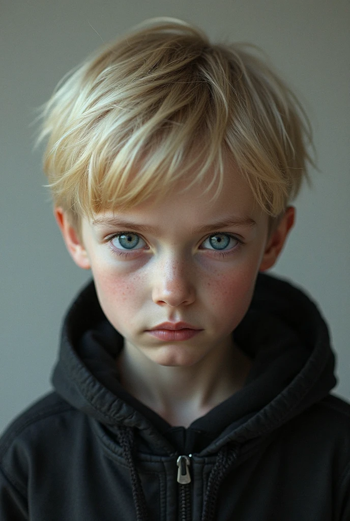 I want a 1 blonde boy with blue eyes , , Realistic style , straight hair thin face