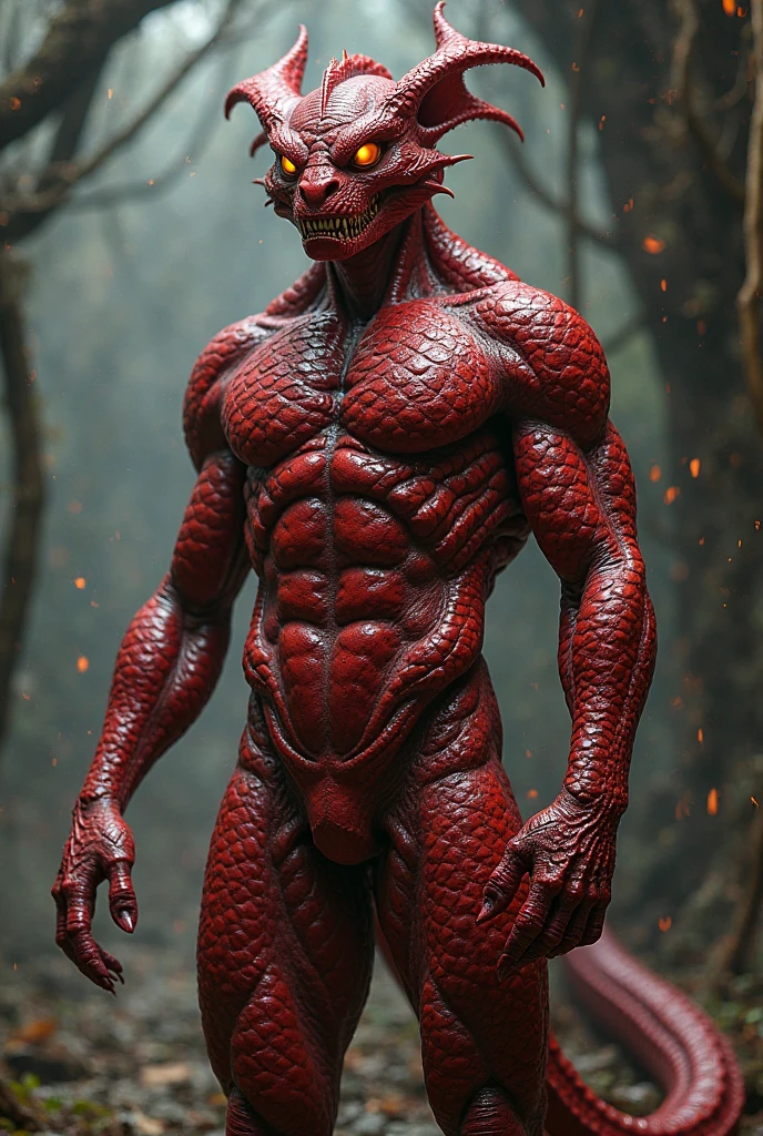 Creature man screaming red monster, Extremely skinny