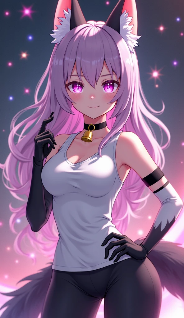 Kaya Shiranui, One Girl, Solo, Watching the audience, Smile, Bangs, Simple Background,Green Eyes, Close One Eye,(flat chest:1.2), Pink Hair, Ahoge, (playboy_bunny:1.5),rabbit_ears,Cowboy Shot,腕を上げる,close mouth,