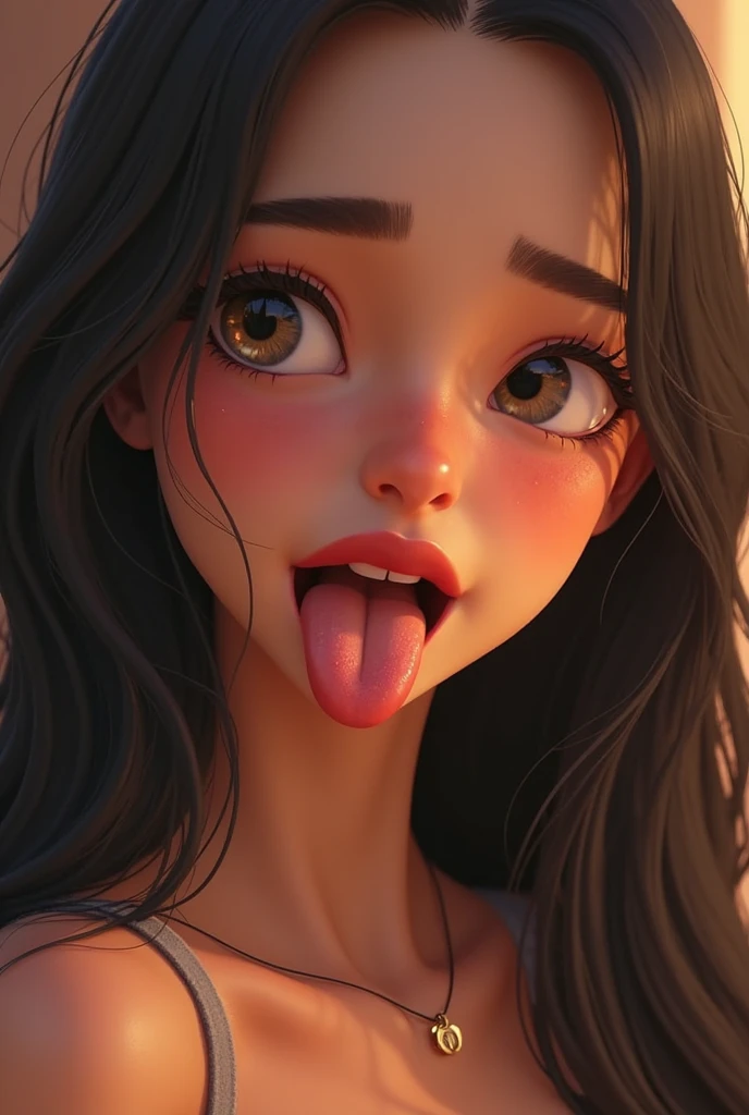 Audrey Hepburn、1 girl,debris flies,,award winning photos, very detailed, focus the eyes clearly, nose and mouth,face focus, super close up of face、woman with open mouth and closed eyes,20-year-old,black hair、symmetrical face,realistic nostrils、angle from below、elongated C-shaped nostrils,,sweaty and shiny skin、汗でglowing skinを強調する照明、((sharp nose))汗でglowing skin、shiny skin、sweaty hair、semi-backlit lighting、(wrinkles between eyebrows))（cum on tongue)、deep kiss、((thin eyebrows))oily skin、glowing skin、double eyelid、wet and shiny tongue、Beautiful face woman with wet tongue full of foam、Beautiful woman、medium hair,roll your eyes、shortcut、Harajuku street、blouse,upper body only,Head rises,