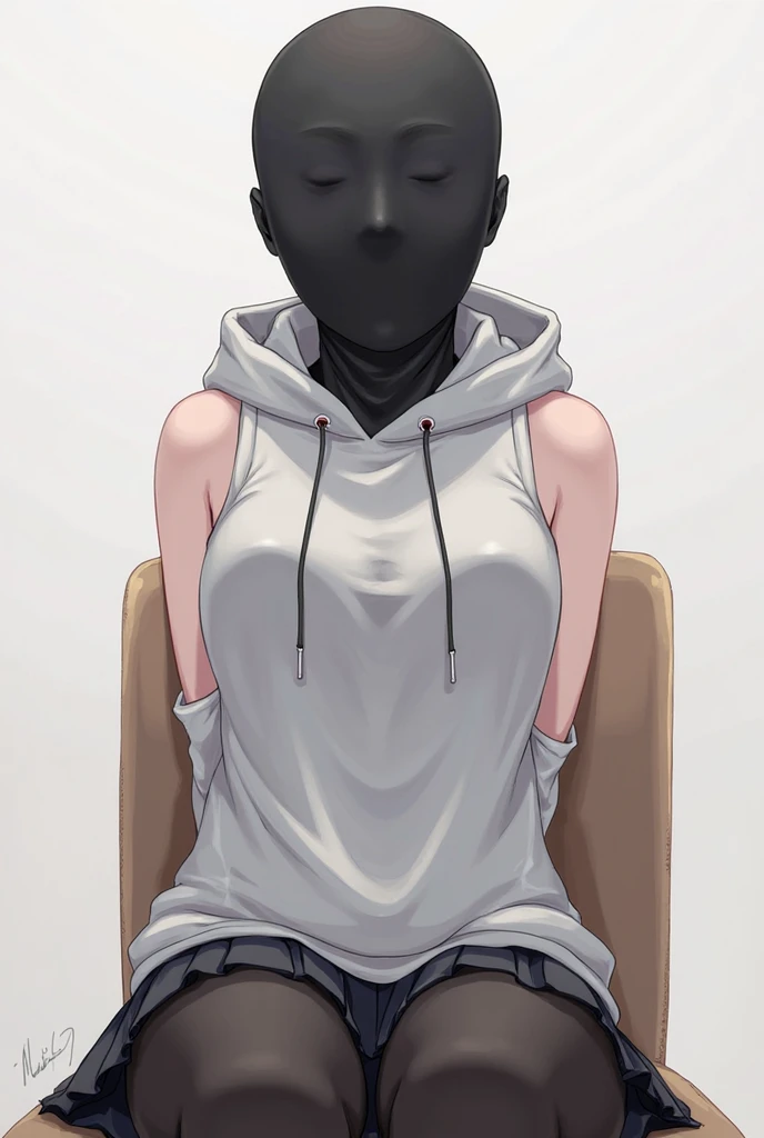 ((2 girls)), ((twin tails)), (the first one has twin tails, the second one has black ponytails) ((simple_background)), ((concrete floor, concrete wall)), ((dark empty room)), tied hands, tied ankles, ((arms behind back)), ((scowl)), ((sitting on the knees)), ((mouth close)), ((mouth gagged)), ((tape gag)), ((helpless)), ((calm)), (tank top armor, tights pants, long black pants, sports shoes), view from behind.