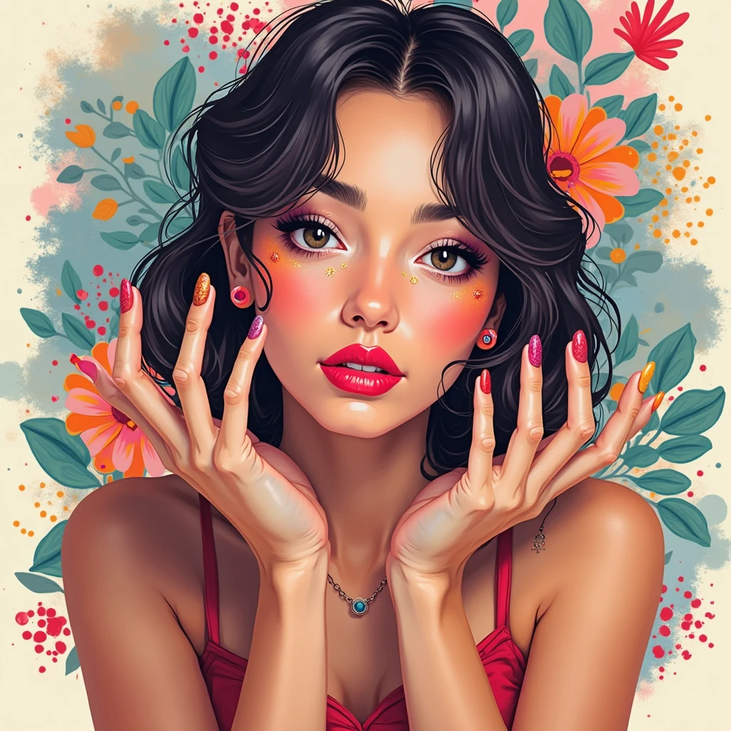 work of art, oval initial art with red carnation flower, downtown, rich and colorful splash art, to tear down, tropical fruits, magical, Stylized abstract portrait of a beautiful girl，Street graffiti, White background