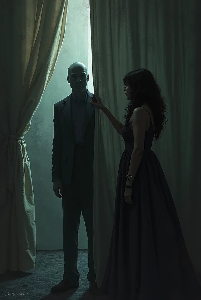 Image Prompt:**
A dark room with the silhouettes of two people, one reaching for a door while the other stands frozen, and a faint, ghostly figure in the background.