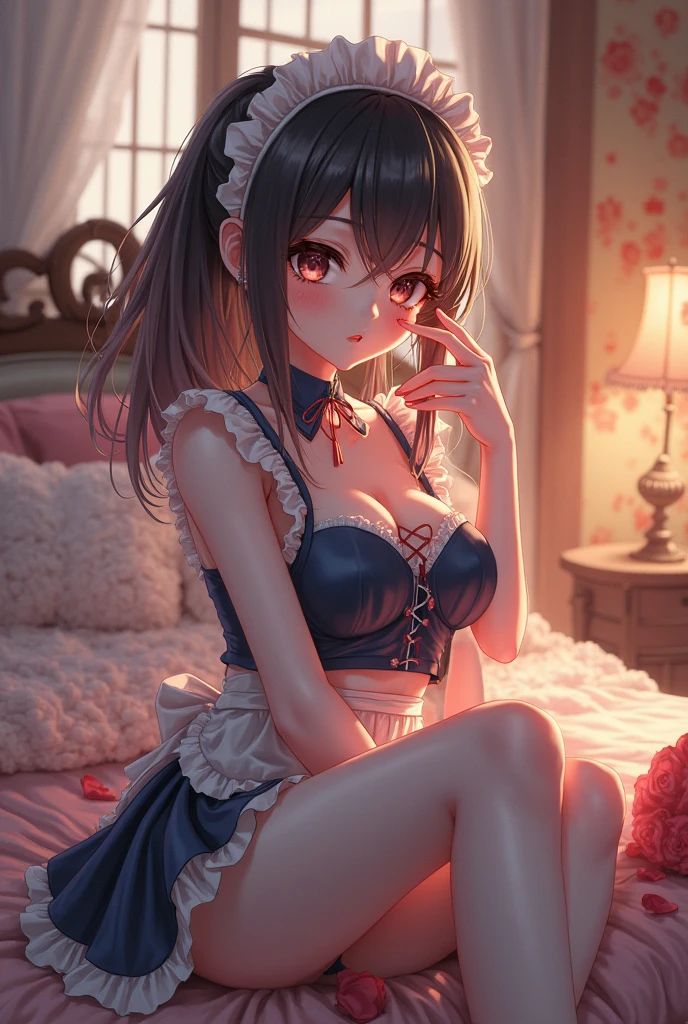 Highest quality、16K high resolution、Very detailed、masterpiece、something realistic:1.4、Hyperrealism:1.4、Sharp focus、Very delicate and beautiful、The finer details、1 female、Cute Maid、Beautiful Japanese Women、20-year-old、Super beautiful idol face、(Spread your legs)、(Showing panties)、(White panties:1.1)、 double eyelid、Beautiful Eyes、Perfect proportions、(so beautiful)、(Beautiful Face:1.5)、(Detailed face)、(細かくてBeautiful Eyes)、(Lip details)、lipstick、Beautiful Skin、Beautiful breasts、Tight waist、Thin arms、Thin legs、Large Breasts、The chest is quite exposed、Very good、No pants、See-through underwear