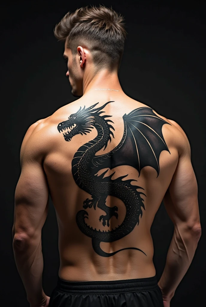 Create a dragon wings tattoo, without a dragon, just the wings. I want some epic and masculine dragon wings on Strong tanned back of a man