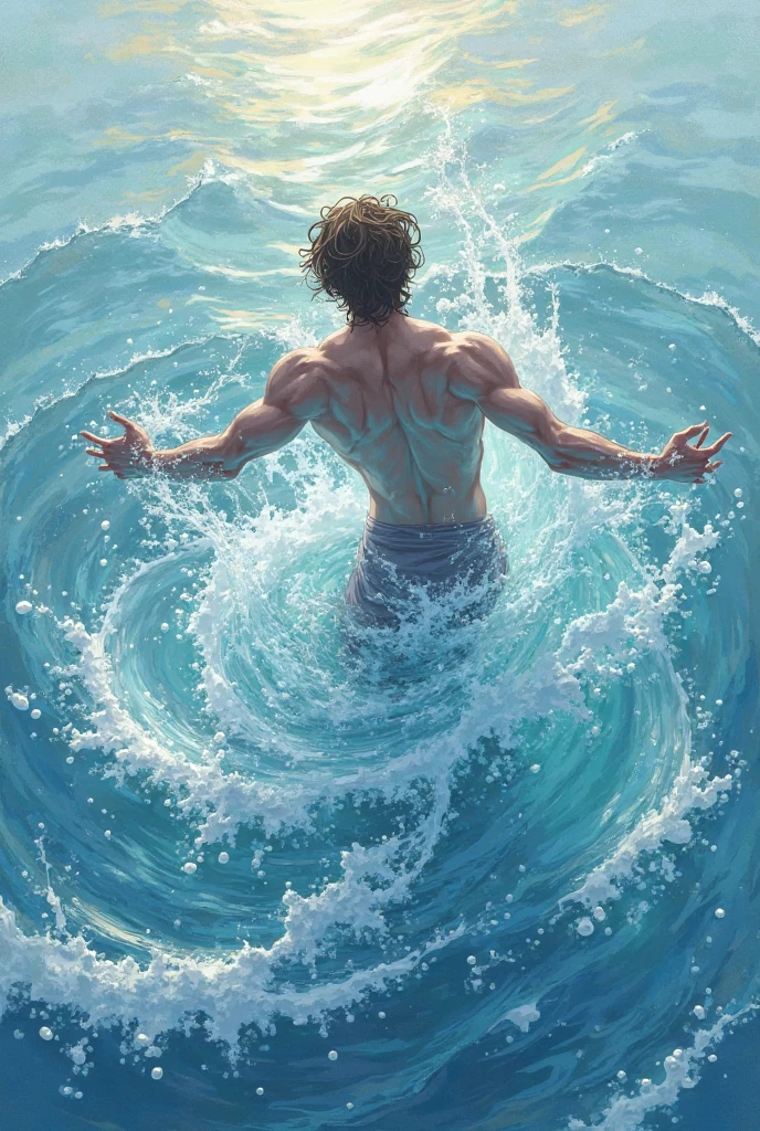 Create an artistic illustration of a fantasy and colorful man drowning