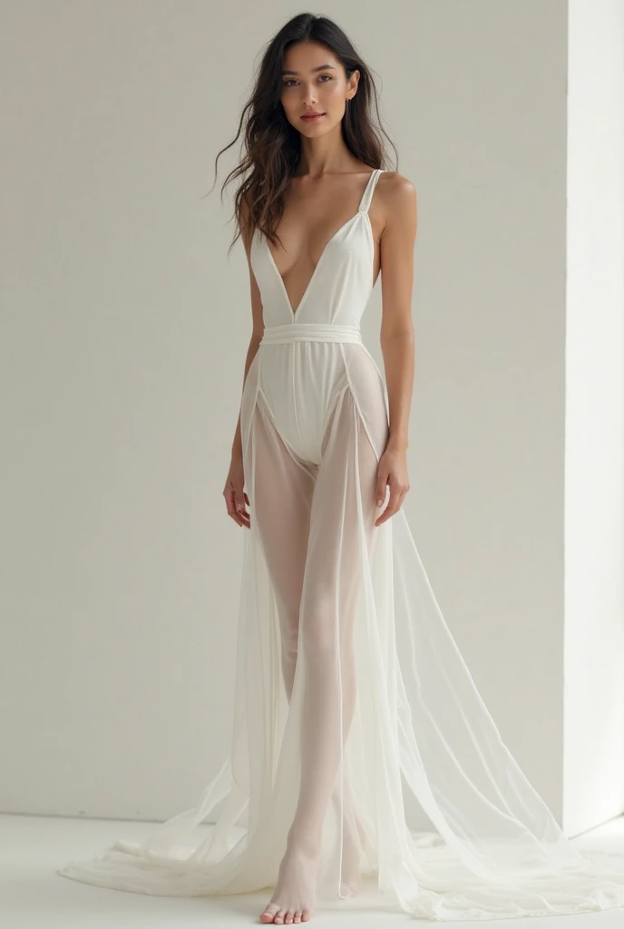 femele,Raised sexy,Translucent white dress,onbed,Soaked,