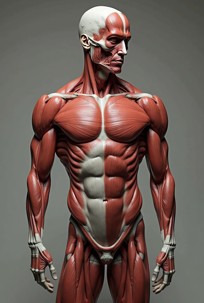 a detailed anatomically accurate male human body, highly realistic, extremely detailed musculature, veins, tendons, bones, skin texture, (best quality,4k,8k,highres,masterpiece:1.2),ultra-detailed,(realistic,photorealistic,photo-realistic:1.37),anatomy study, medical illustration, scientifically accurate, cinematic lighting, dramatic shadows, warm color tones