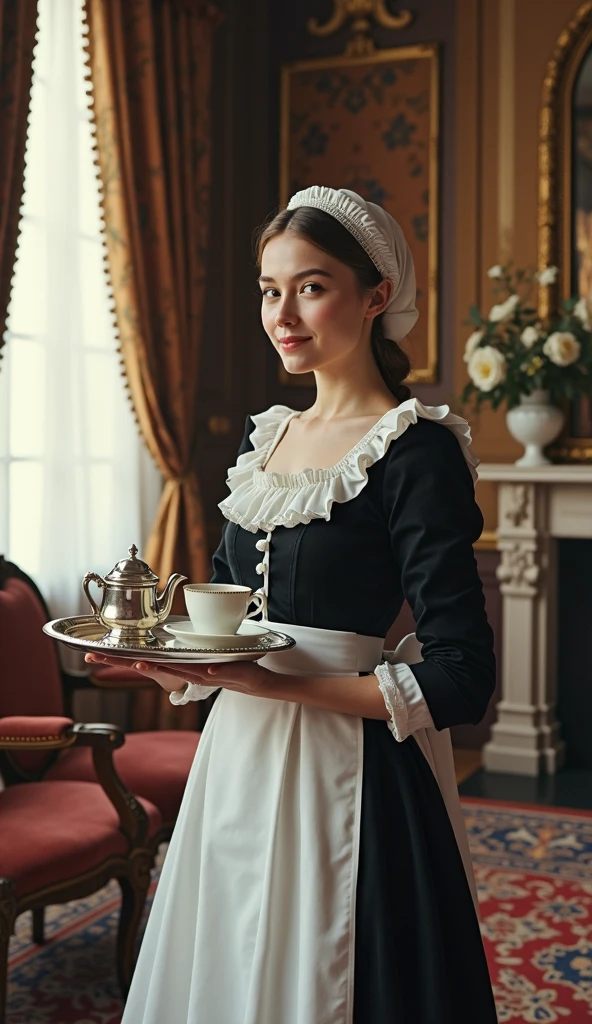 Generate an image that transports us to the enchanting world of the interwar period in Paris, where a young and elegant flight attendant savors a quiet moment at a charming Parisian café.
The flight attendant herself embodies the grace and sophistication of the era. She possesses a timeless beauty and slender figure that complements her chic and vintage attire, perfectly in sync with the ambiance of the interwar period.
Her hair, a rich chestnut hue, is elegantly styled in loose waves that frame her face. Her eyes, a captivating shade of deep hazel, reflect both the allure of Paris and a sense of curiosity. Long, dark eyelashes emphasize her eyes, and she wears subtle brown eyeshadow that adds to her sophistication.
Her facial features are delicately proportioned, featuring a petite nose and high cheekbones that evoke the elegance of the interwar era. Her lips, with a natural rosy tint, form a warm and inviting smile that exudes charm and grace.
The flight attendant's attire is a testament to the fashion of the timeâa tailored, knee-length dress cinched at the waist and flared at the skirt. She wears a stylish cloche hat adorned with a ribbon, adding an air of sophistication. Classic pumps and a vintage leather handbag complete her ensemble.
As she sits at the Parisian café, she enjoys a cup of coffee, her delicate fingers wrapped around the warm porcelain cup. The café exudes an authentic interwar atmosphere, with wrought-iron tables and chairs, checkered tablecloths, and the soft hum of conversation in the background.
The image is bathed in the soft, romantic light of a Parisian afternoon, casting a warm and nostalgic glow over the scene. It captures a fleeting moment in time, where the flight attendant relishes the magic of Paris during the interwar period, embodying the spirit of elegance and exploration.
This revised prompt focuses on the flight attendant's experience at a Parisian café, maintaining the interwar atmosphere. <lora:add_detail:0.5> <lora:bichu-v0612:0.5> <lora:sxz-slavic-fantasy-v1:0.5> <lora:detailed_eye:0.7> <lora:Gloomifier_slider_LECO_500w:1>