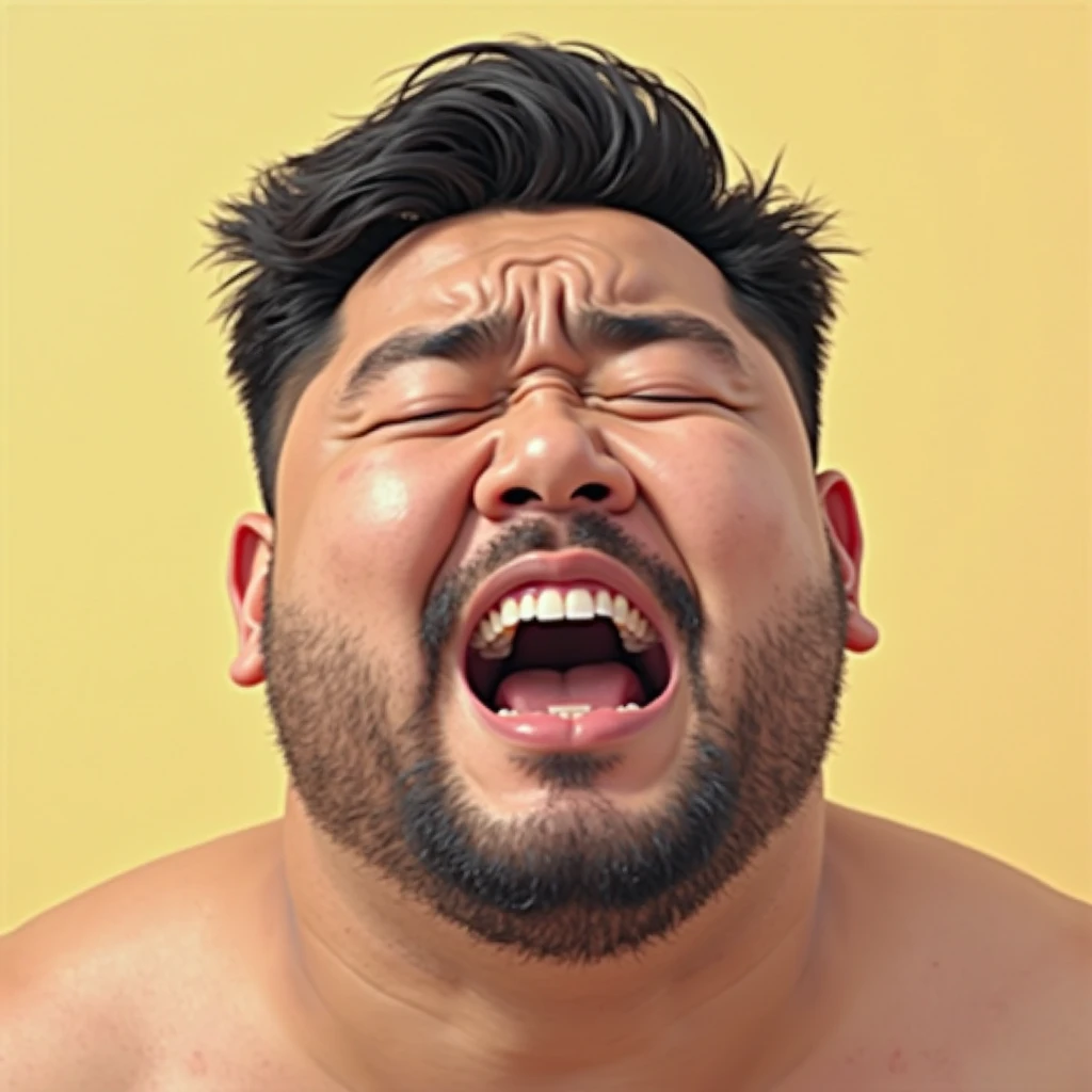 Guy with neck fat and a neck beard wearing a fedora mouth wide open shocked eyes