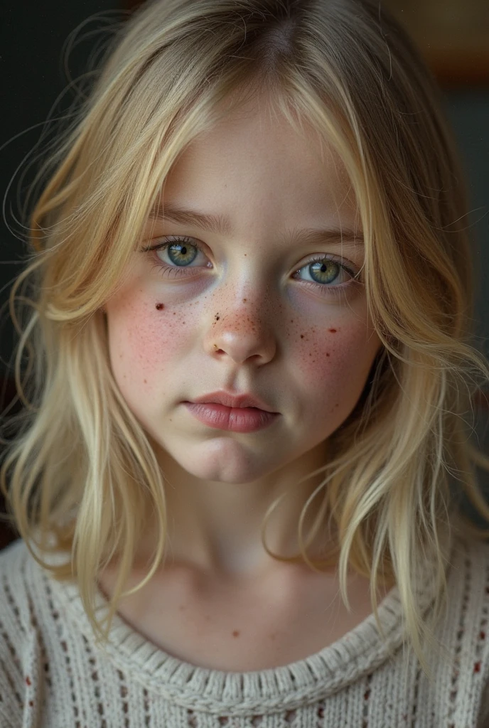 A 12 year old slightly freckled blonde bra girl