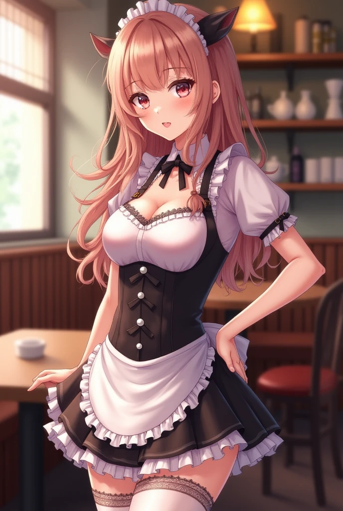 1 girl, beautiful girl, beautiful eyes, waitress, naked, wearing sexy maid apron only in the front, sexy breasts, shy, blush, hight quality