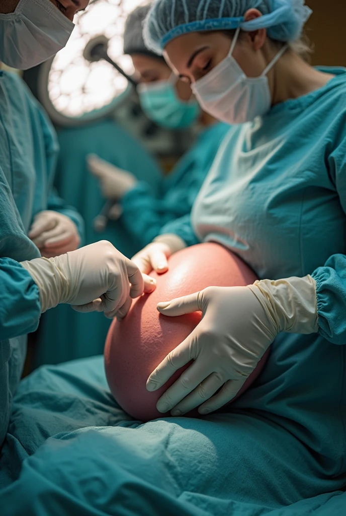(give a score of 9_give a score of 8_give a score of 7)
masterpiece, highest quality, best quality, view from top down, see the whole body, surgical lamps shine from the ceiling,
1 women, solo, in one hospital, in the operating room, a pregnant woman, about 10 months pregnant, open her belly, her stomach was revealed, a pregnant woman has a radiant, wrinkle free stomach, she had a look of pain and suffering on her face, frown, surgical cap, lying on the operating bed, lie on your back, lying with arms spread out, spread your arms out, wide, bare stomach, the skin of the abdomen is bright, show your belly, look at her pregnant belly, the head of the navel is visible, cloth covering both legs, big breasts, nipples visible, long slender beautiful legs, don't put your hands on your stomach, she had a difficult birth, a scene in the operating room shows a pregnant woman suffering from a difficult birth