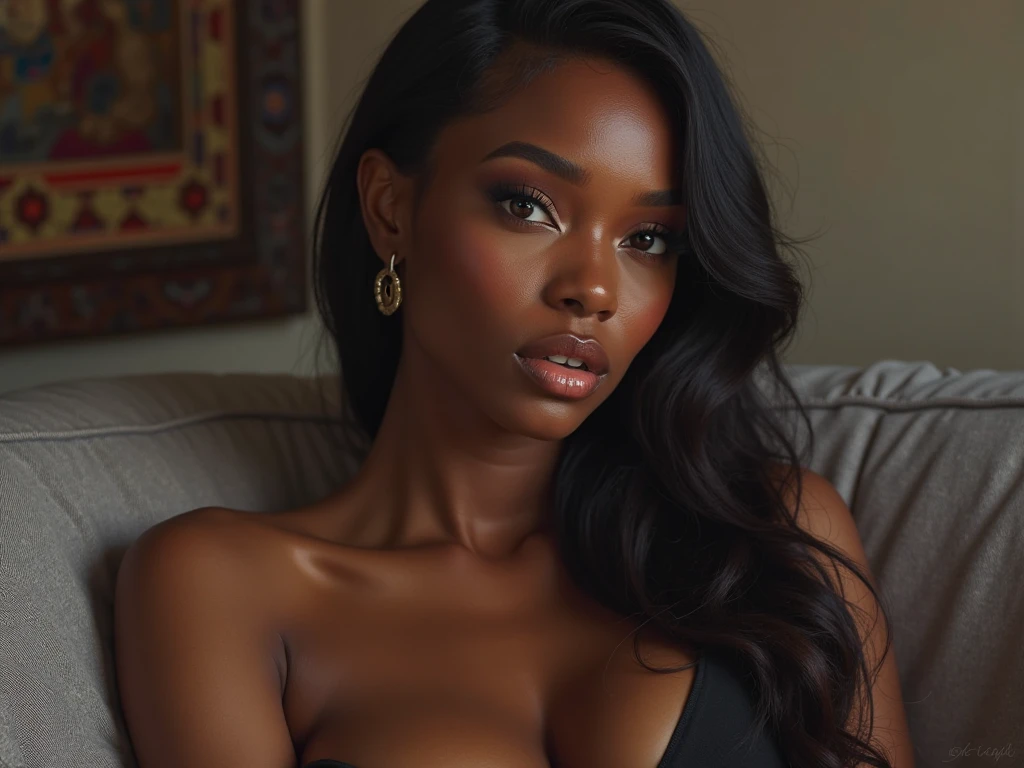 darkskin ebony 1girl, selfie photo hyper realistic curly long black hair mirror photos 8k ultra hd, sitting on a modern sofa in a modern marble mansion, background is detailed and luxurious living room, full body, panoramic window view of the New York skyline, wearing acne studios
INFO
