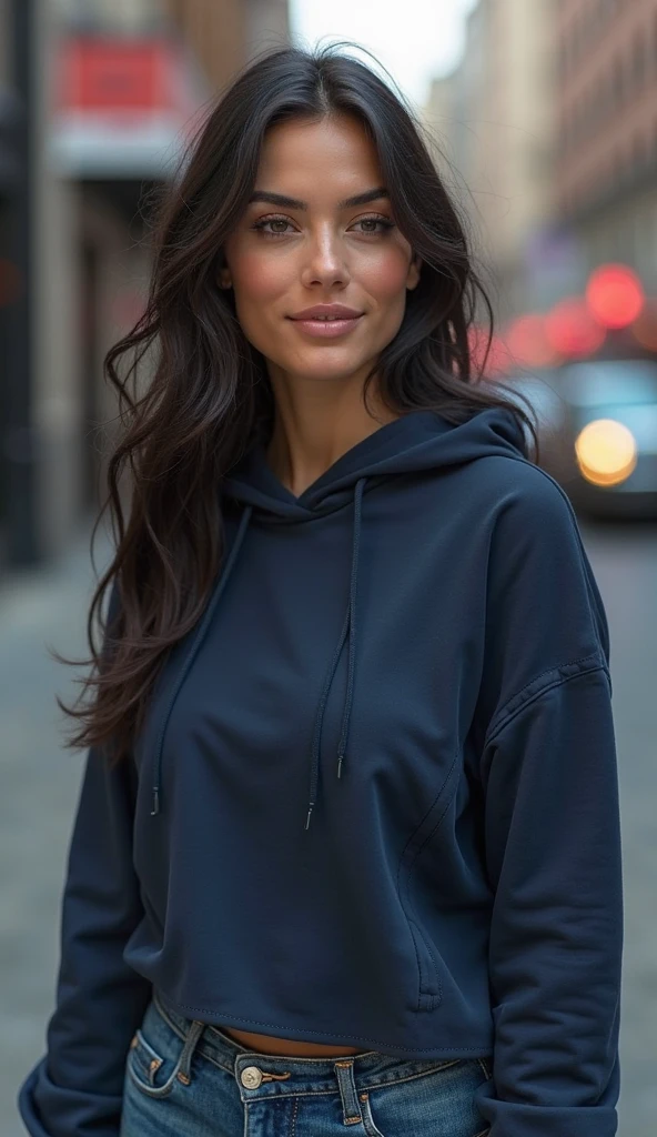 brunette skin, dark hair and black eyes, muscular body, atletico, sweatshirt clothes.