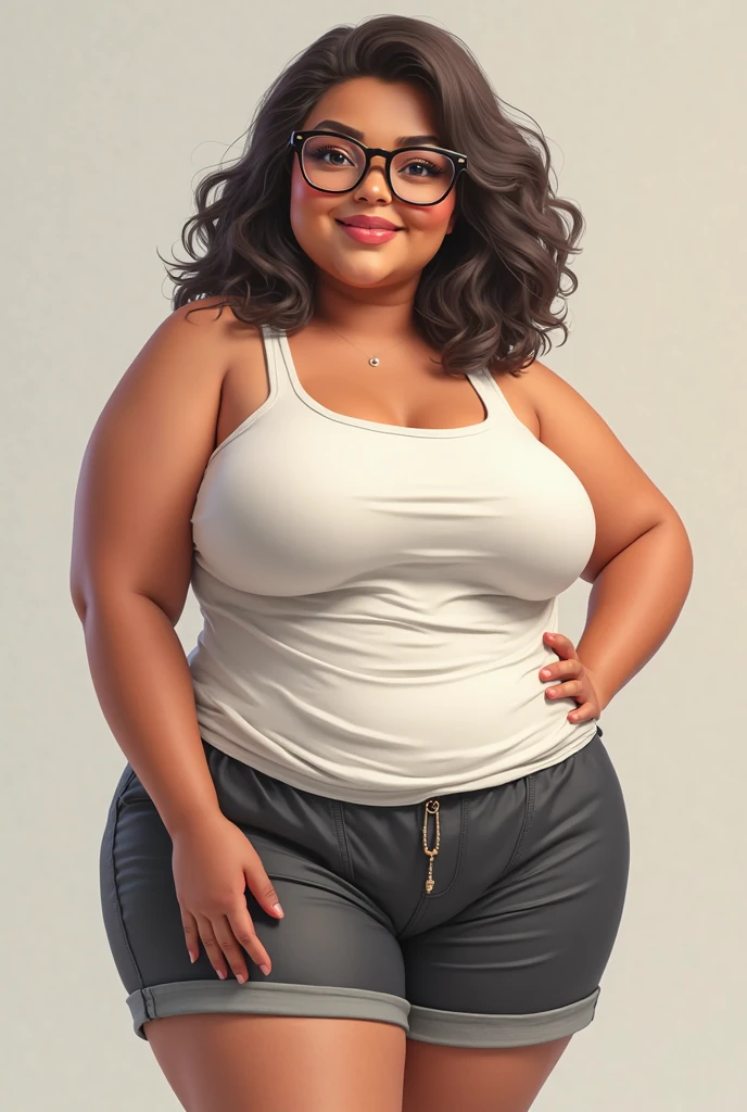 Chubby nerdy Latina wearing crop top and vaping 