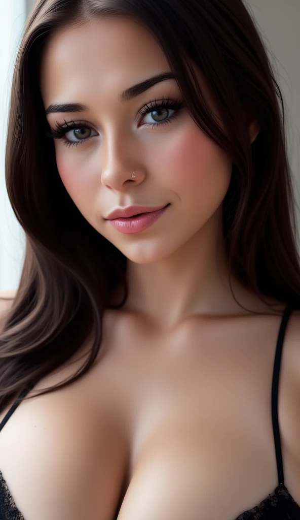 mid 20s milf, surprised, mouth slightly agape, stern eyes, sharp features