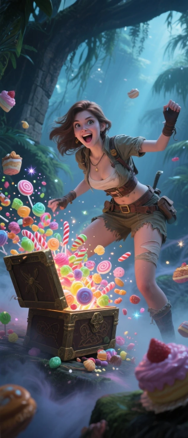 When an adventurer opens the treasure chest, they are attacked by sharp fangs and a long tongue.、mimico