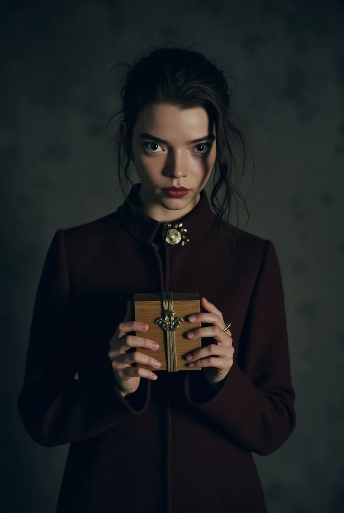 vampire girl, 12 years, Brown hair, mirada inteligente, sujetando un cuchillo empapado de sangre, Victorian age