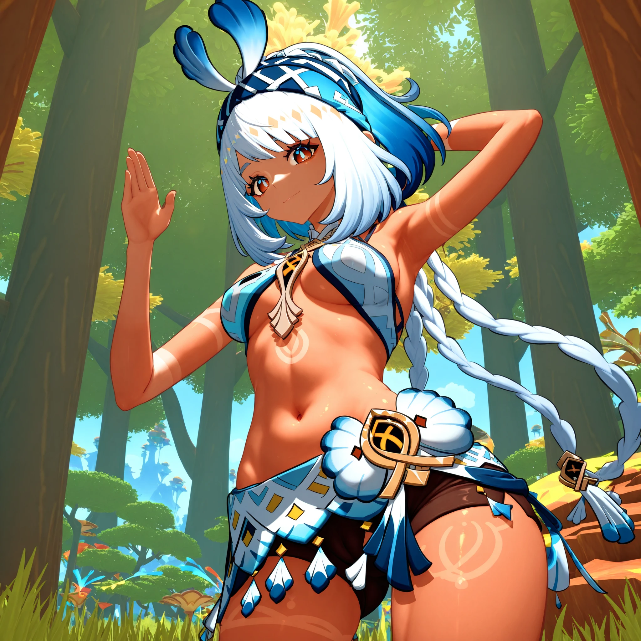 Dynamic Angle、In the jungle、grassland、Amazoness、Girl、Girl、Pussy、Indian、Both eyes open、National costume、Brown skin、Small breasts、Nipples、Butt、Thighs、dance、belly button、Spectators、sunlight、pants、Healthy Skin、Black、Have fun

