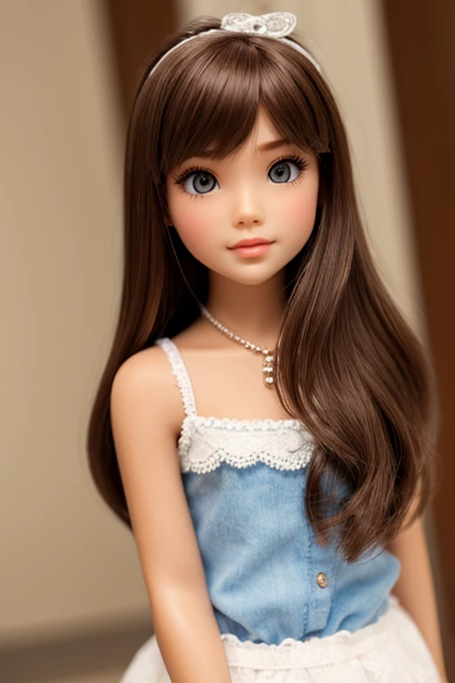 dark brown hair with bangs and dark brown eyes with white clip blyth doll