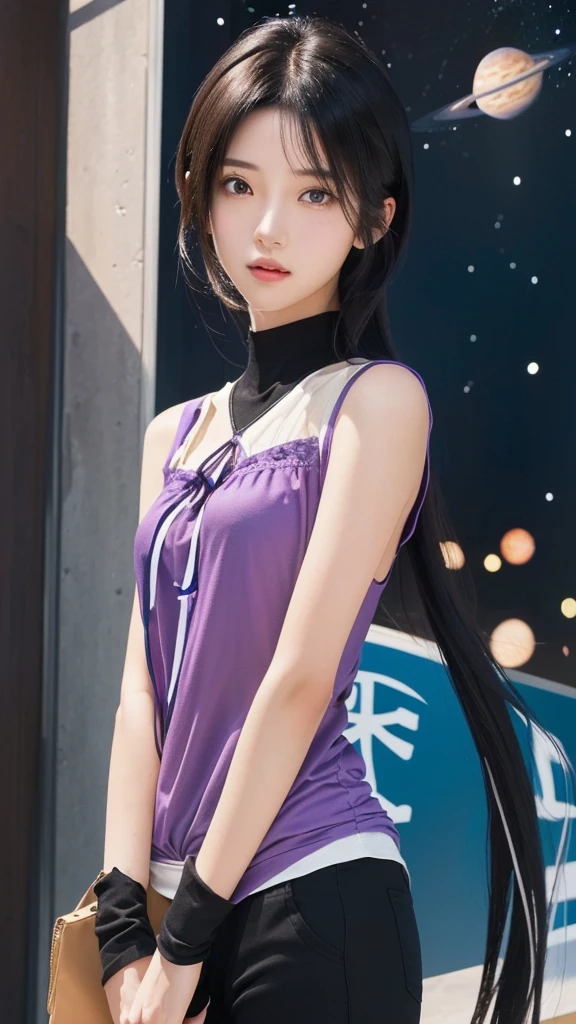 anime girl sitting on a bed with her hands on the bed, Nezuko, Nezuko-chan, ilya kuvshinov con pelo largo, seductive anime girl, anime woman, anime girl with long hair., seductive portrait of tifa lockhart, beautiful alluring anime woman, anime girl in a black dress, Hinata Hyuga, purple bows that surround her arms and end at her hip, blonde