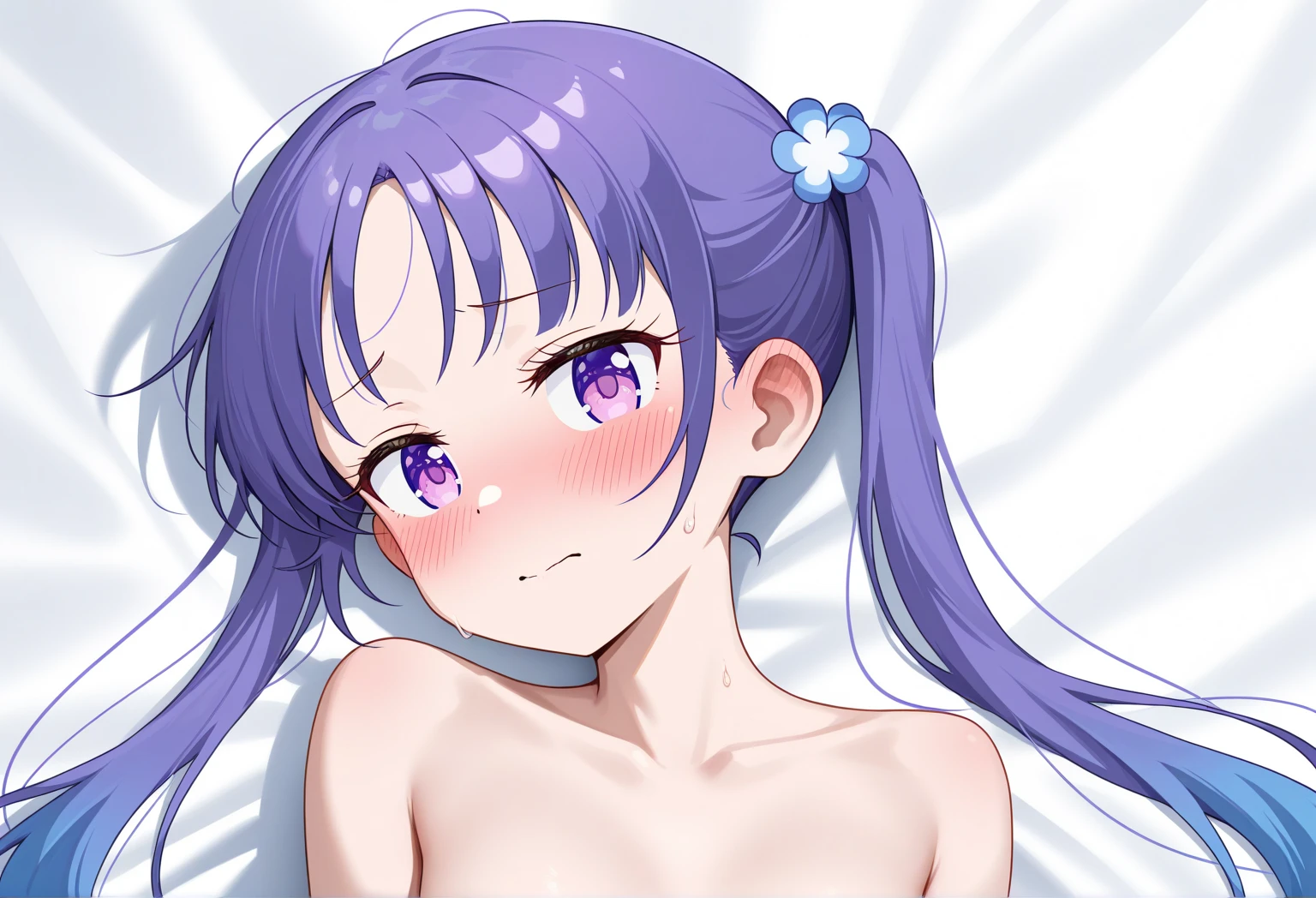 ((((True Face))))、((((whole body))))、((((12-year-old girl))))、((((Completely naked))))、(((Small budding breasts)))、(((color々A large amount of pubic hair starting to grow)))、((((White background)))),(((Standing still)))、Japanese、whole body、solo、Erotic、、color々Size of areola、color々Nipples of different sizer.々なcolorの乳首、Mr.々A smile、Mr.々Height、((Black Pigtails))、
