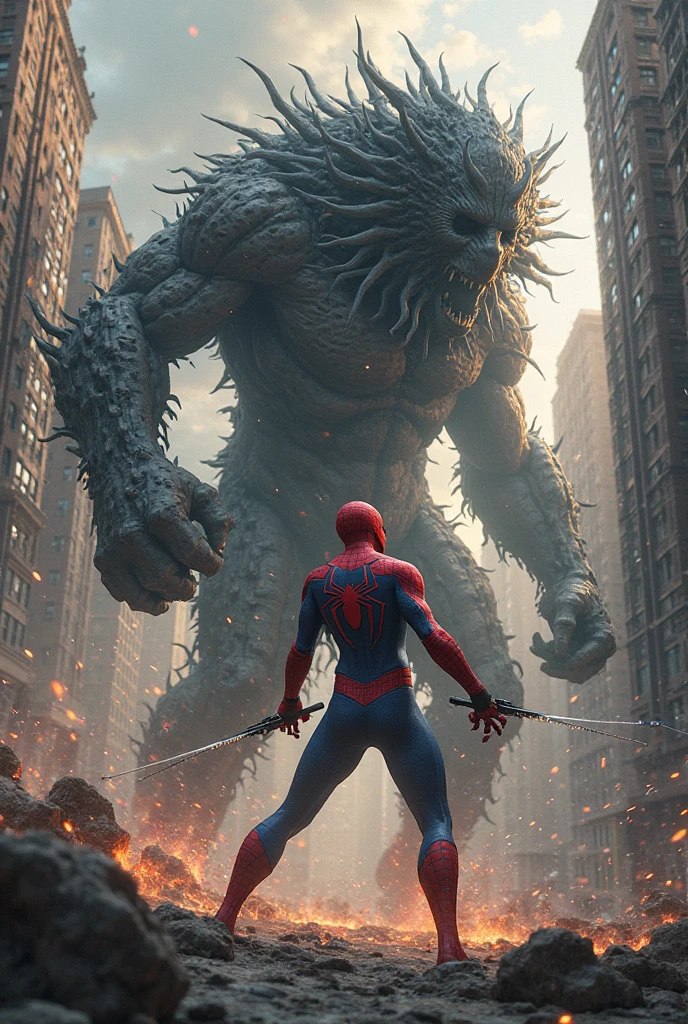 Spiderman jumping to big monster 