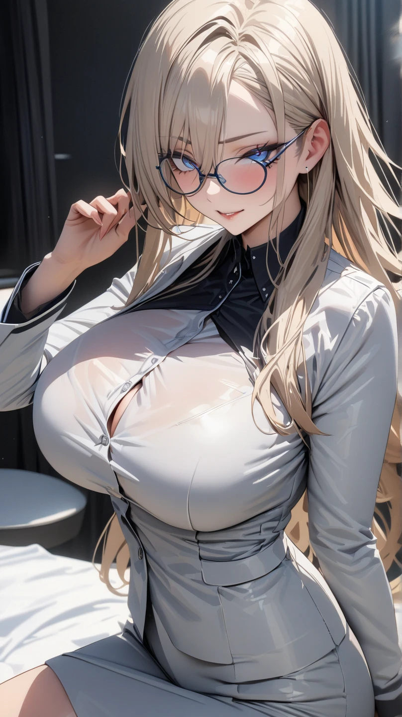 blonde girl, green eyes,nerd, big chest,Antisocial