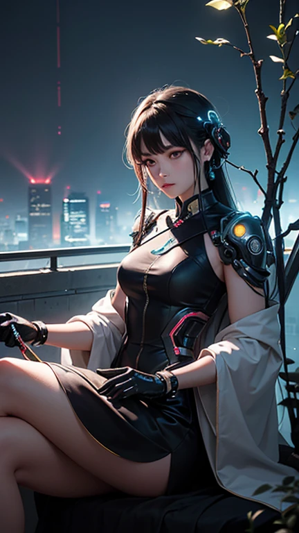 Close-up of a woman in costume sitting in a chair, trending at cgstation, mechanized soldier girl, female cyberpunk anime girl, cyberpunk anime girl, trending on cgstation, perfect android girl, cyberpunk beautiful girl, an oppai cyberpunk, dreamy cyberpunk girl, Cute cyborg girl, has cyberpunk style, Cyberpunk 2 0 y. o model girl, cyberpunk anime girl mech