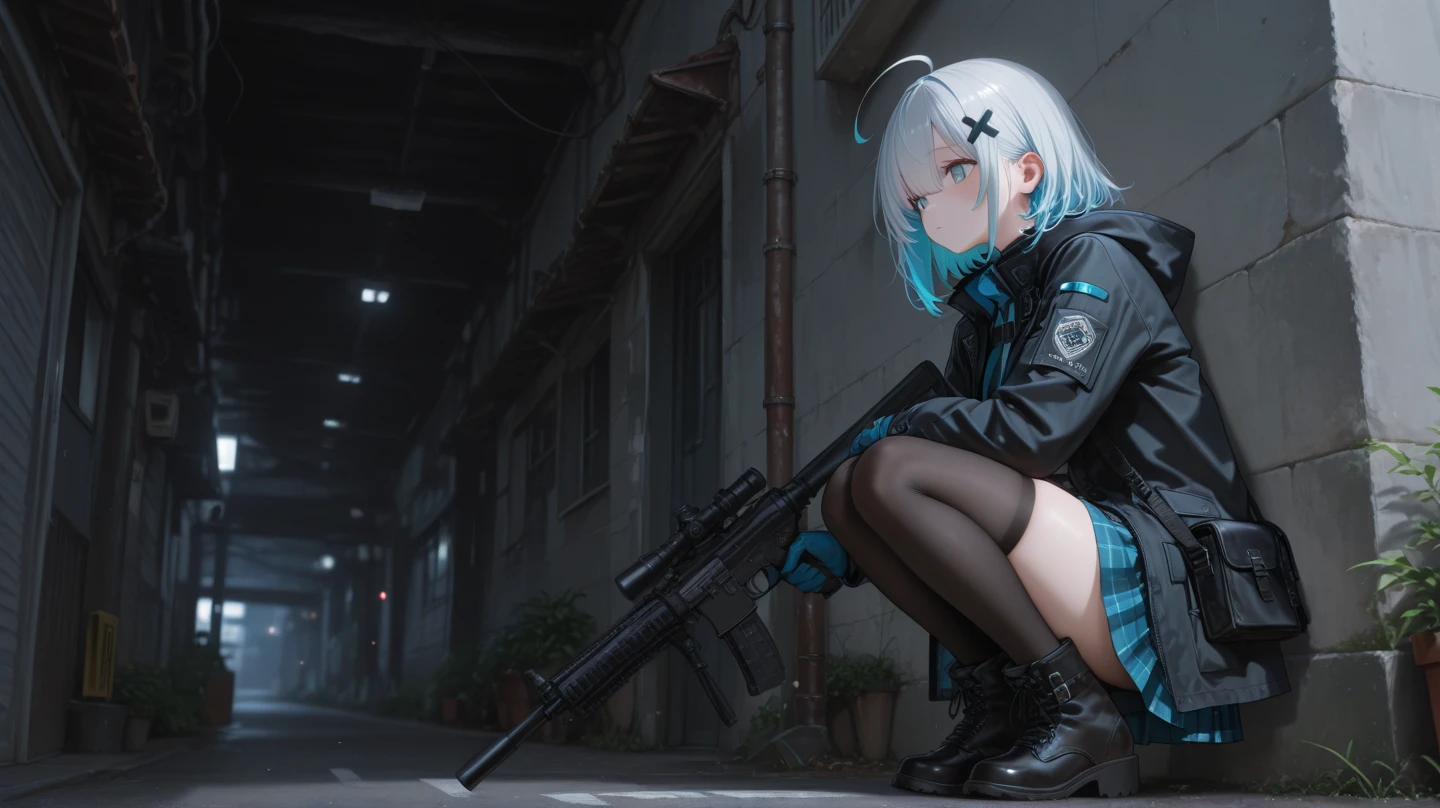 Masterpiece, 1girl, solo, HK416, sitting on bed, looking at viewers, full body, night