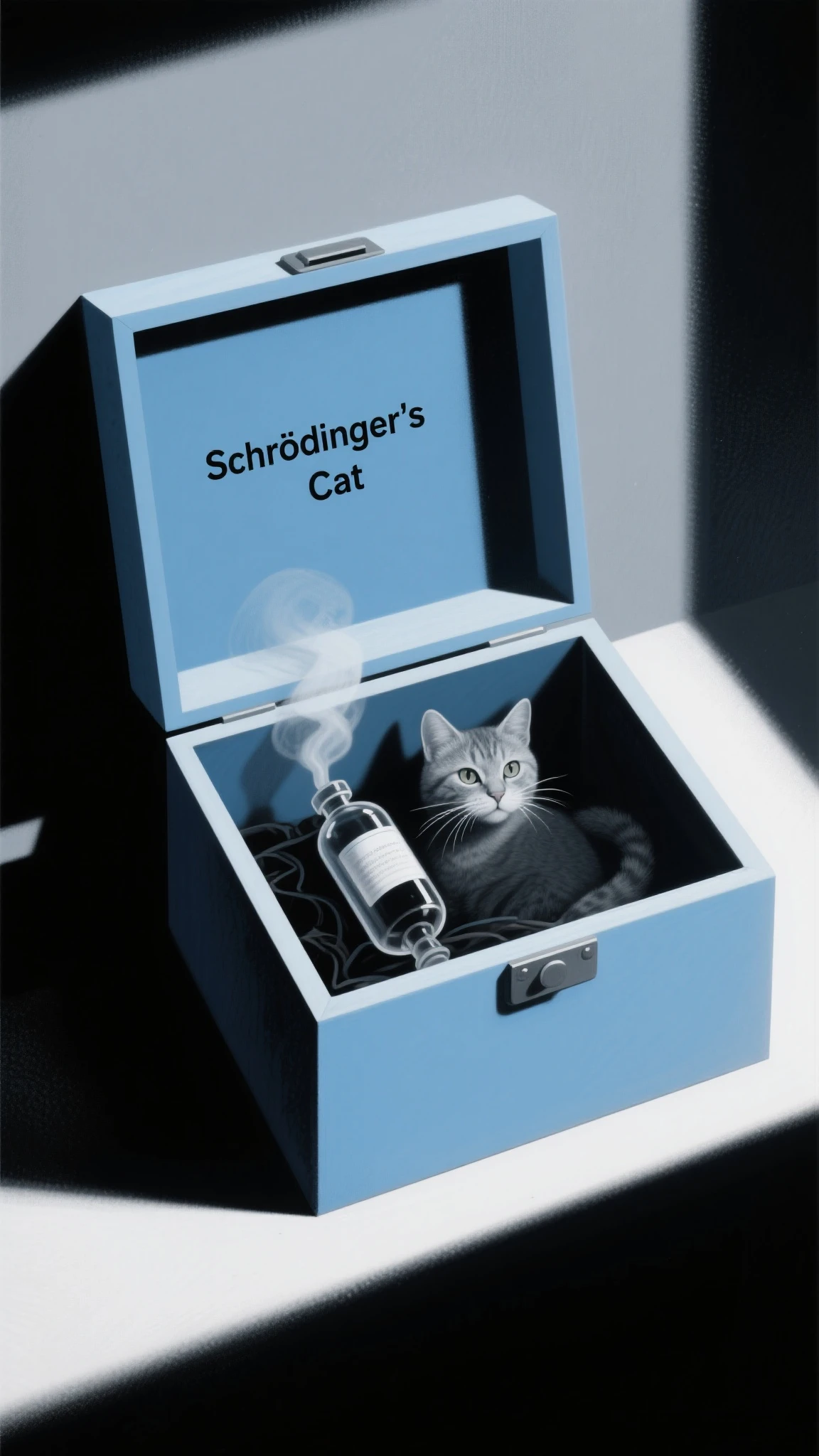 The theme is a mysterious box。Schrödinger's Cat、is a thought experiment thinking about the superposition state of quantum mechanics by comparing it to a cat。but、where cats and poison gas are set in a box、an experiment where you don't know until you open the box