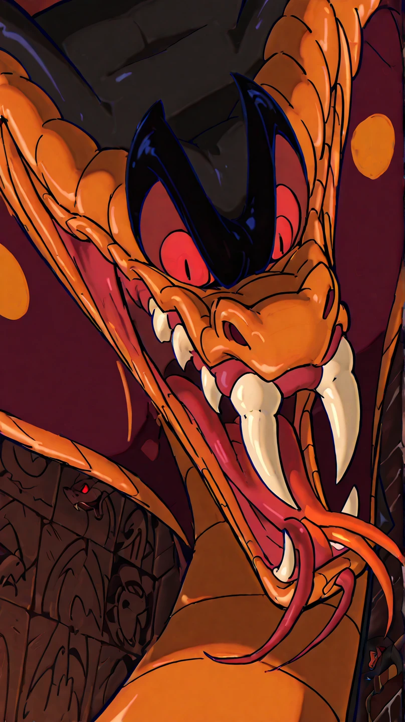 4K ultra quality, masterpiece quality, giant feral Jafar , small feral Aladdin, Wrap the snake strangler, [Jafar, Snake Jaffar, Scully, snake, Cobra, Wild, Snake Hood,  Reptiles , black body, Black Scales, Red body, Red Scales, tooth, teeth, forked tongue, Red Eyes, Thick body type, smiles maliciously, open eyes, tongue out, looking down, looking at viewer], [Human:First-person perspective, pov, Pain, body is tightened, ]