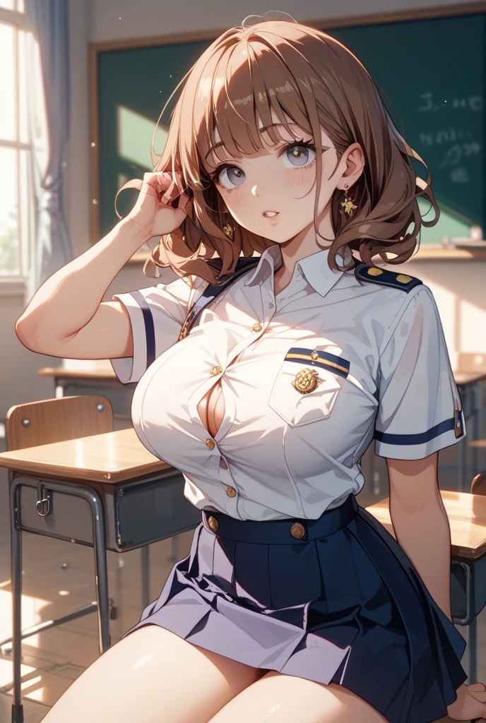 (A beautiful woman、slender), perfect anatomy, High school girls、uniform、Embrace your chest、Inner thighs、pussy juice, classroom、17 years old、Glossy lipasterpiece、highest quality、black hair, messy hair, (8k, High resolution)、(embarrassed:1.4)、(blush)、 small breast