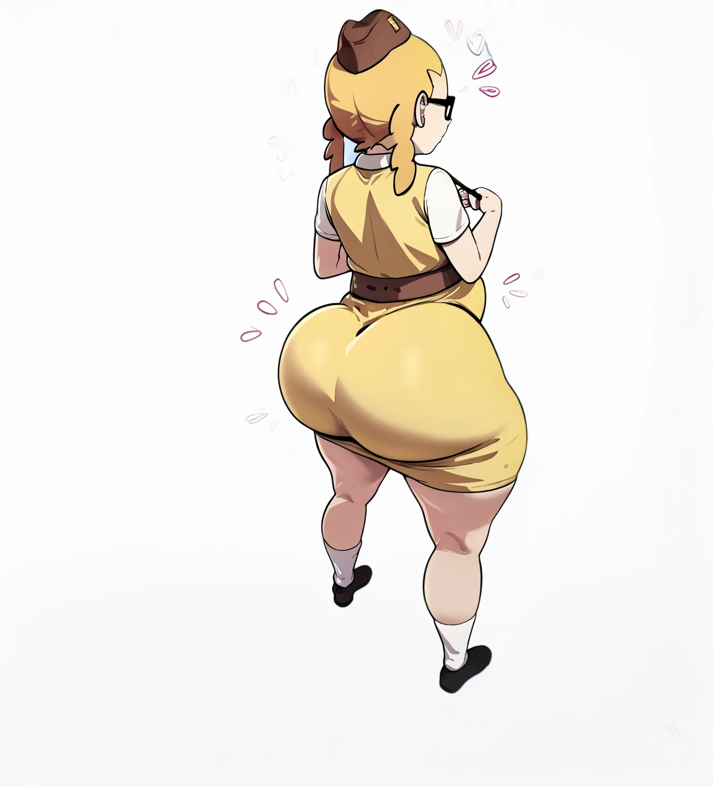 ((cel shading)), ((full body)), ((art by roxas617)), Cream the rabbit, , solo, (morbidly obese):2, (very fat face):2, (double chin):2, huge belly, wide hips, huge butt, crop top, orange skirt, ((back view)), upskirt shot, white panties,
