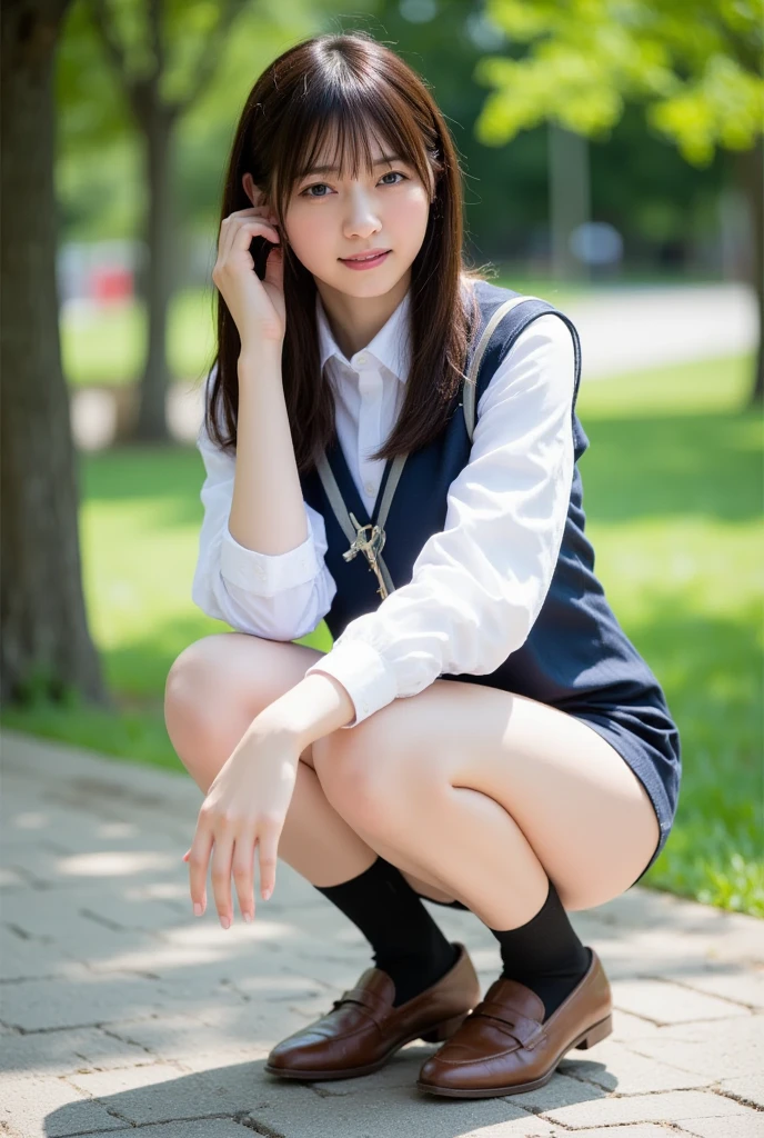 (Clothing:2.0, school uniform:2.0, Checkered mini skirt:1.8, Knee-high socks:1.5, loafers:1.5), (Wet:1.5), ((A grin:1.2, Bobcut:1.2, slender:1.5, Small Ass:1.5)), ((Japanese, 1 Girl, 18-year-old, 7 heads, Ideal body proportions, Black Hair, With bangs, Small breasts, Erect nipples, slender, Small Ass, Beautiful feet, Skinny Legs)), Surrealism, Cinematic Lighting, Depth of written boundary, First Person View, Boobs F/1.8, 135mm, Ticker, Mastepiece, Curate, ((Anatomically correct:1.3)), Textured skin, Super Detail, High detail, High quality, Awards, Best Quality, High resolution, 8K